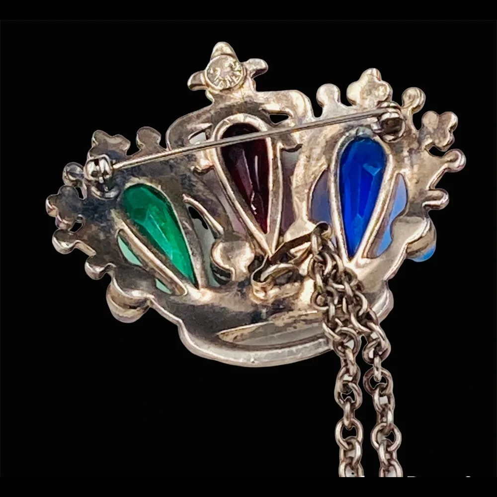 Sterling Silver 1940’s Double Crown Chatelaine Brooch